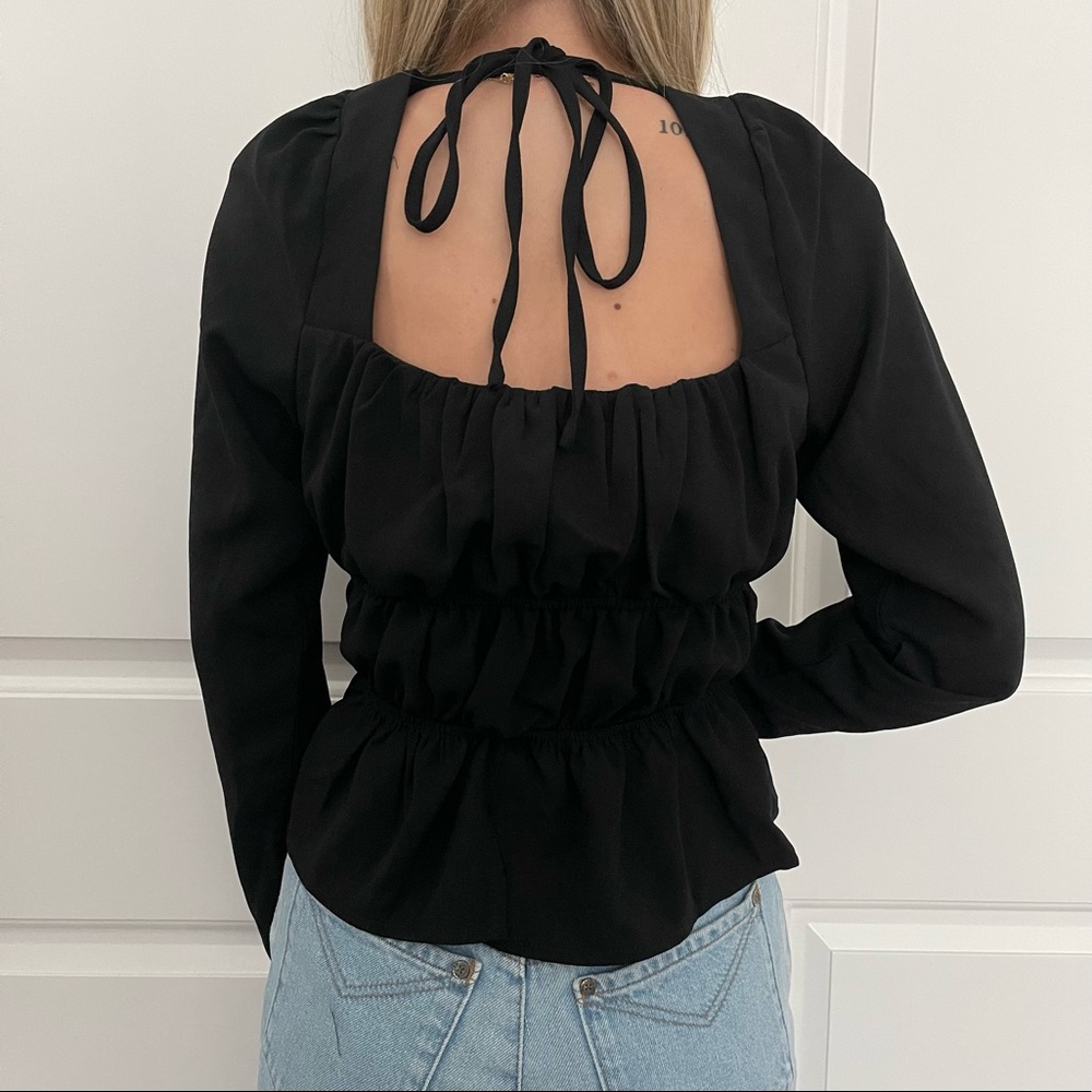 NWT Nasty Gal Black Square Neck Blouse - Picture 4 of 5